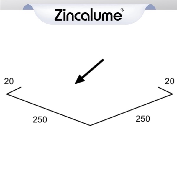Valley Gutter Flashing .55bmt 250mm (20x250x250x20) ZINCALUME® logo
